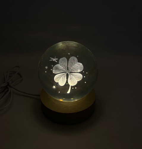 YB-608  ночник "хрустальный шар* клевер 6d (HY-41013-110-2-3-60)