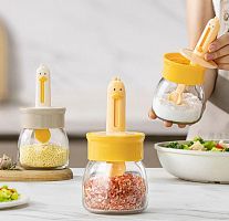 ZC-01BS баночка для специй с ложечкой белая  (HY-41011-2D-2-60)