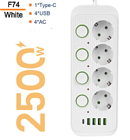 F74U-5M сетевой фильтр 5метров 4розетки 4usb 1type-c  (HY-50415-2D-2-60)