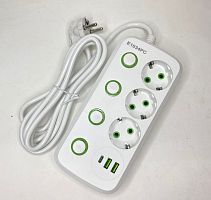 EU-E1034PC-3M  сетевой фильтр 3метра на 3розетки 2usb 1type-c  (HY-50415-3A-3-60)